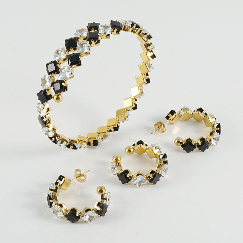 Conjunto de collar de anillos de acero inoxidable chapado en oro de joyería al por mayor